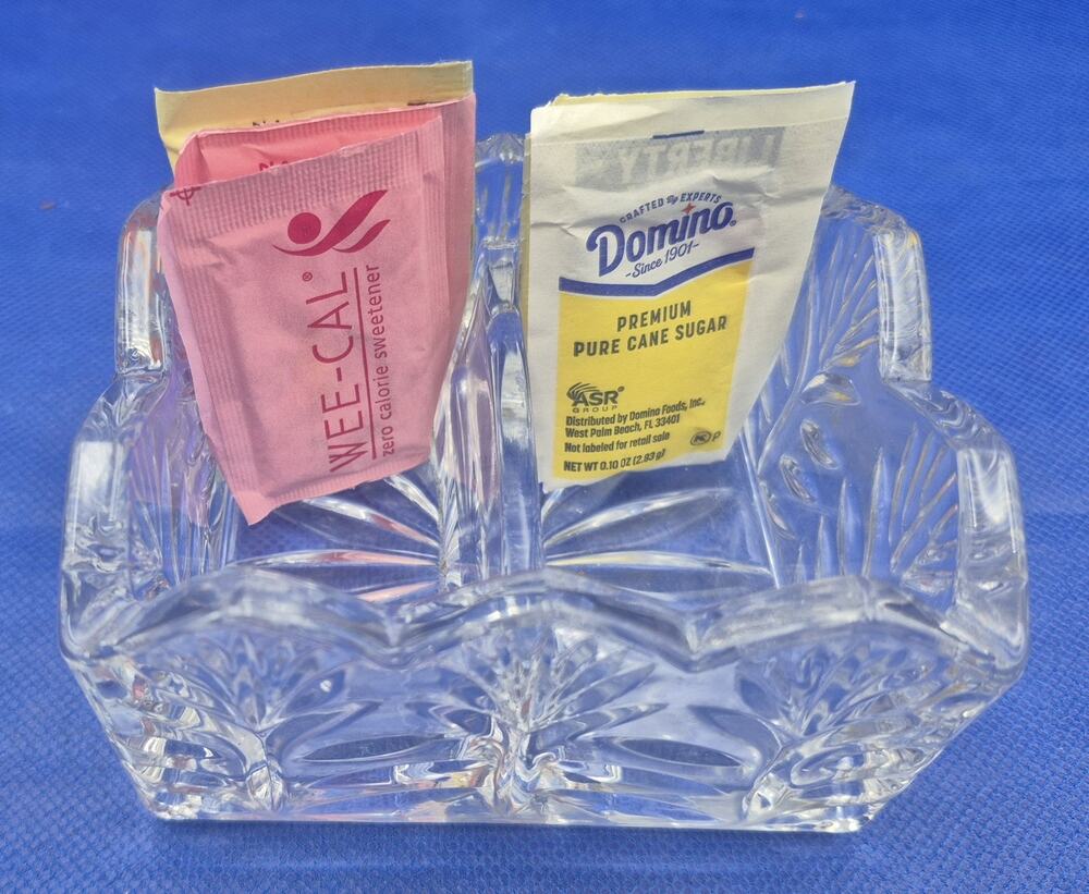 Fifth Avenue Portico Pattern Crystal Sugar Packet/Tea Caddy Footed Two-Partition
